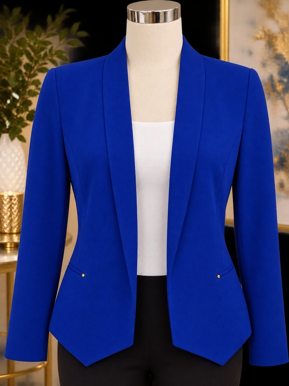 Tailored Women's Open-Front Blazer - Royal Blue